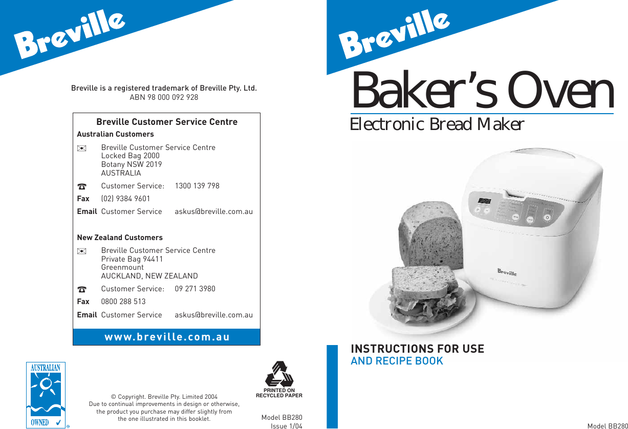breville bakers oven instructions