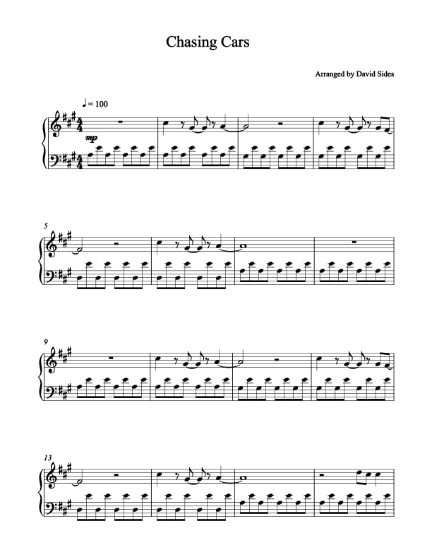 Chasing cars piano sheets pdf