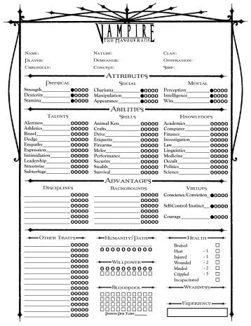 Vampire the masquerade character sheet pdf