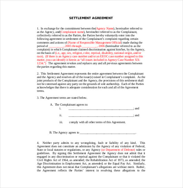 Divorce money settlement agreement pdf