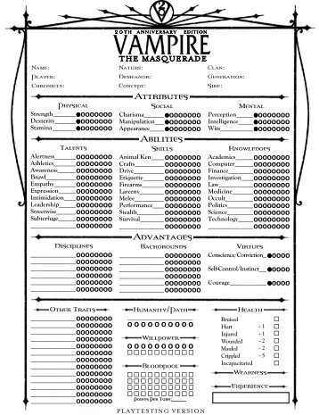 Vampire the masquerade character sheet pdf